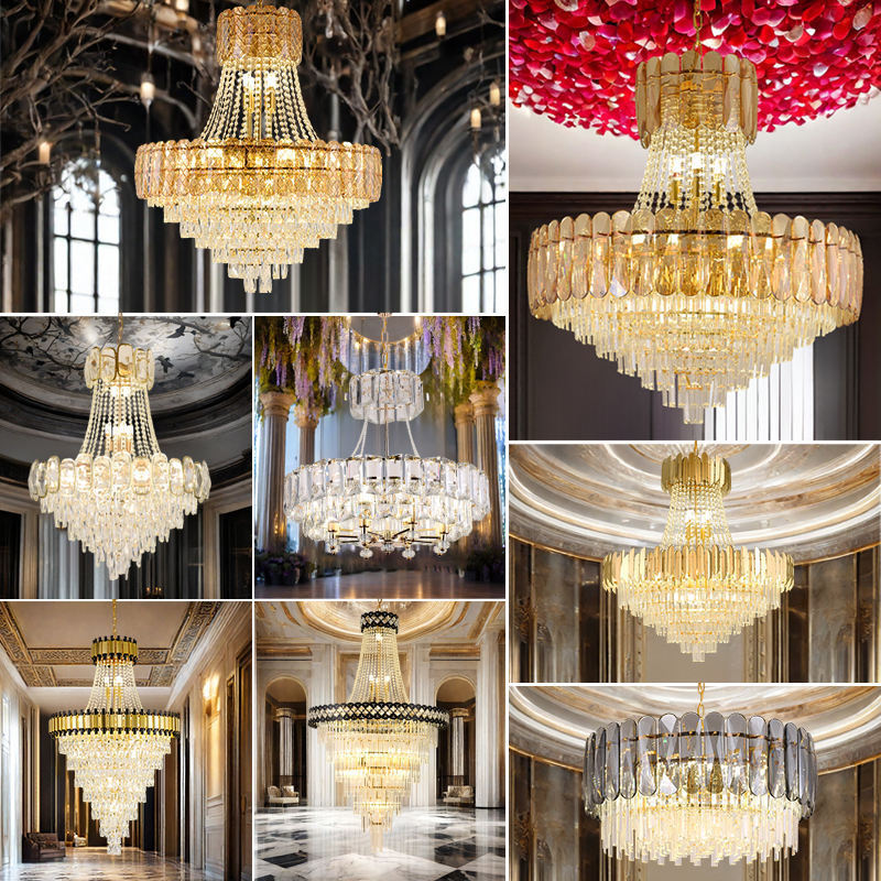 Modern Gold Crystal Chandelier Hotel Lobby Crystal Hanging Chandelier Pendant Light Indoor Decoration Lamp Wedding Chandelier