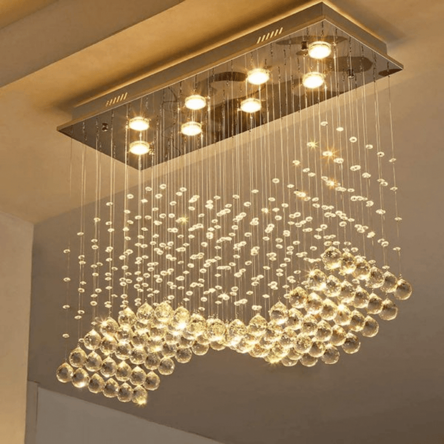 Large High Quality Luxury Lighting Rectangular Dining K9 Crystal Spiral Raindrop Modern Led Chandelier Pendant Lamp