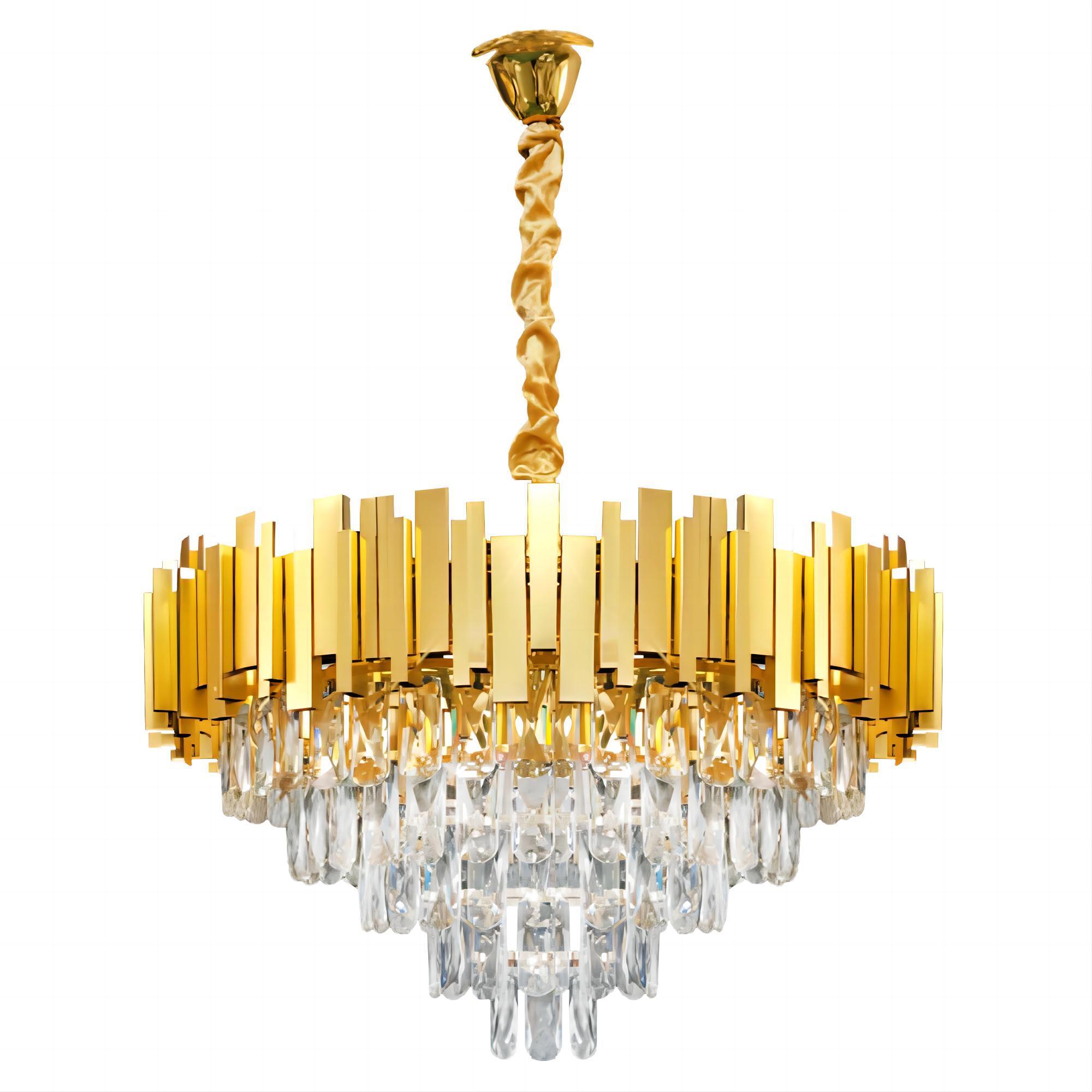 Modern Gold Crystal Chandelier Hotel Lobby Crystal Hanging Chandelier Pendant Light Indoor Decoration Lamp Wedding Chandelier