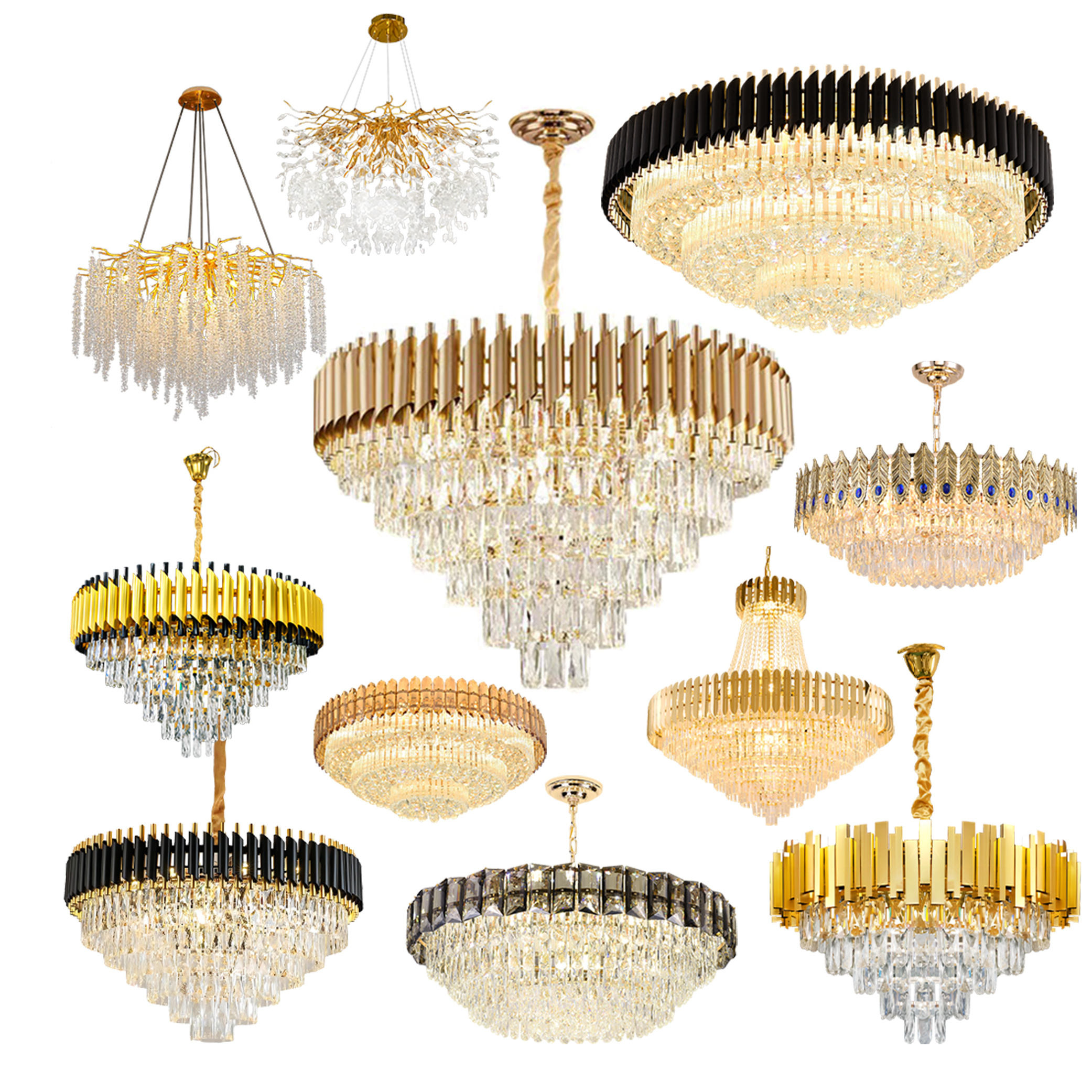 Large Crystal Home Lighting Led Lights Pendant Modern Gold Indoor Luxury Round Light Chandelier