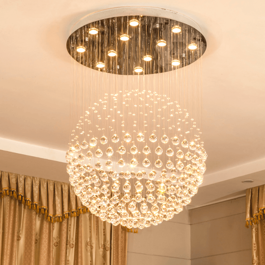 Large K9 Crystal Ball Chandelier Luxury Hotel-Style Stainless Steel Ceiling Light with Bulb Switch Control Bedroom For Home