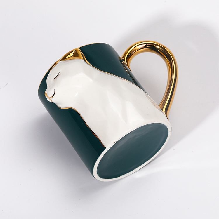 Tivray China Factory Exquisite Craftsmanship Custom Souvenir Cup 3D Animal Cup Creative Green Fox Shape Ceramic Coffee mugs