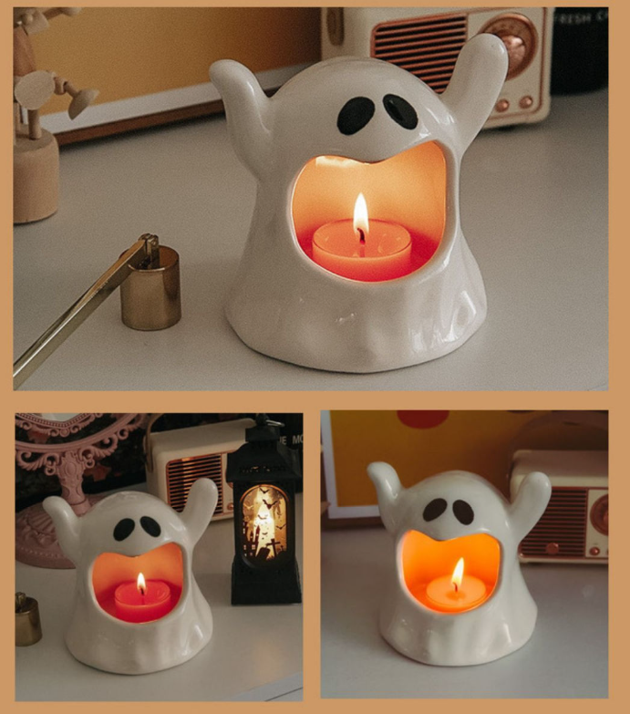 Customized Funny Cute Ghost Candlestick Candle Holder Halloween Ceramic Candle Jar