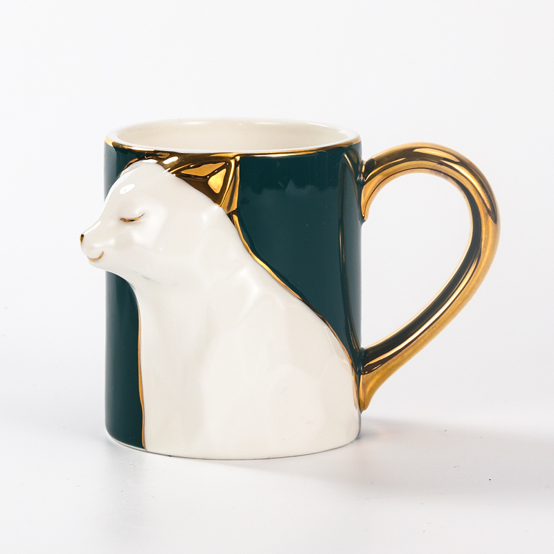 Tivray China Factory Exquisite Craftsmanship Custom Souvenir Cup 3D Animal Cup Creative Green Fox Shape Ceramic Coffee mugs