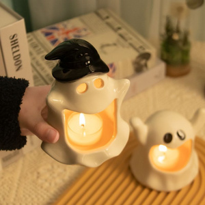 Customized Funny Cute Ghost Candlestick Candle Holder Halloween Ceramic Candle Jar