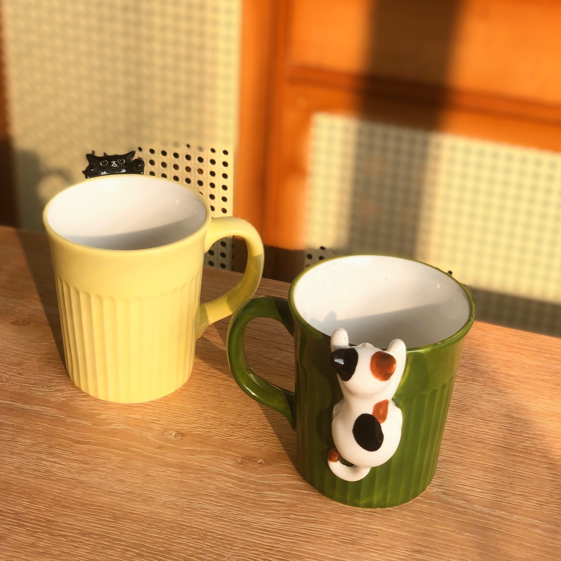 Japanese Vertical Pattern 3D Cartoon Animal Decoration Peep Black Cat Cup Cute Calico Cat Coffee Mug