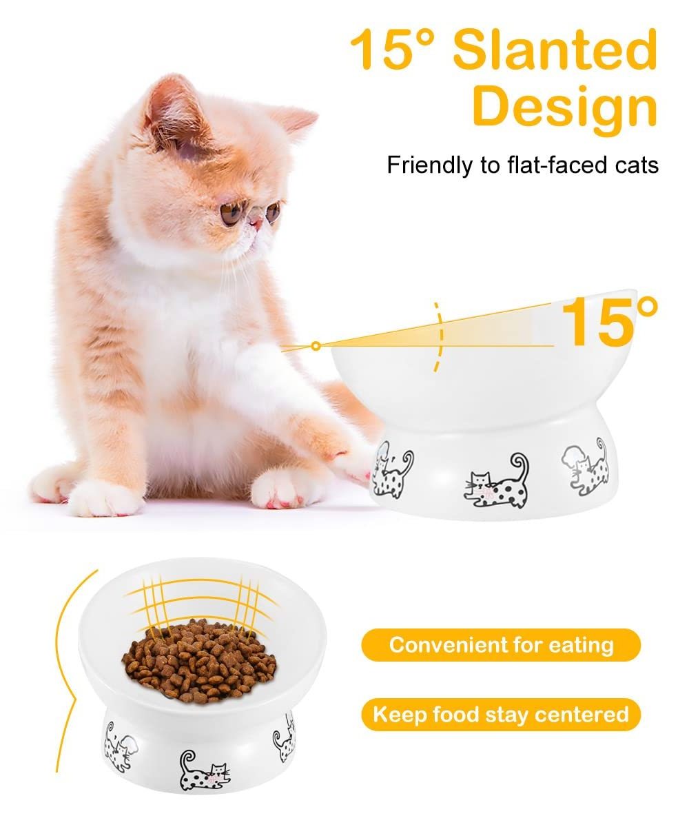 Factory Direct Custom 8oz Raised Cat Food Bowl Durable Ceramic Cat Bowl Porcelain Elevated Slanted Pet Feeder Bowls For All Cats