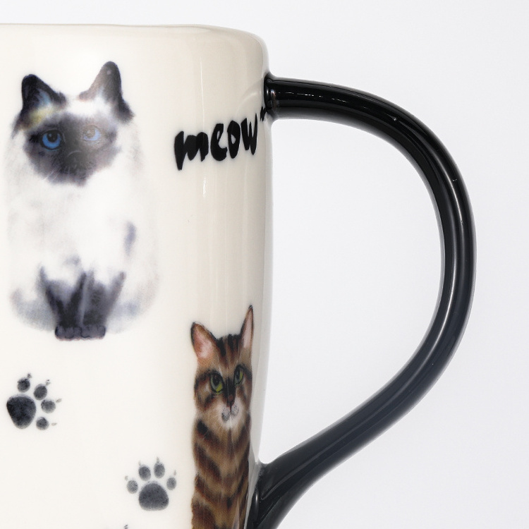 Tivray Sublimation Custom Painted Ceramic Coffee Mug Pet Souvenir Tea Milk Water Cup Creative Cat Decal Design Porcelain Mug