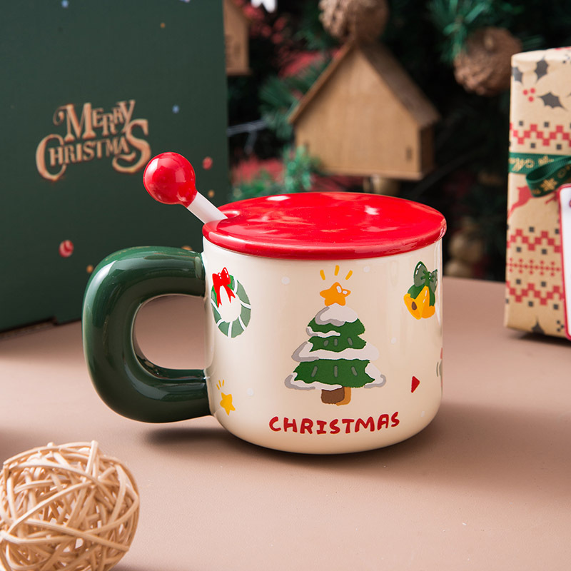 Print On Demand Sublimation Snow Globe Christmas Tree Santa Claus Decoration Ceramic Christmas Coffee Mug Cup Gift Box Set