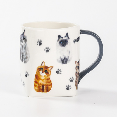 Tivray Sublimation Custom Painted Ceramic Coffee Mug Pet Souvenir Tea Milk Water Cup Creative Cat Decal Design Porcelain Mug