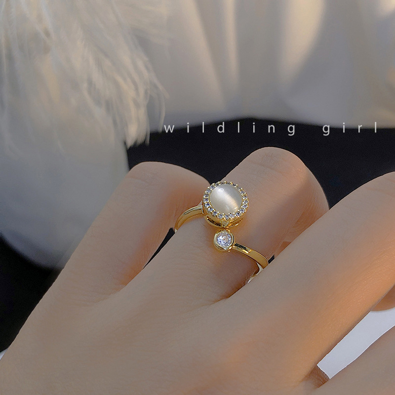 Opal rotating ring female adjustable open index finger ring temperament niche design ring