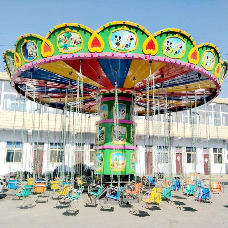 Flying Chair Carnival Swing Carousel Ride for Sale Thrilling Amusement Park Attraction Rotating 24 Seats Led Lights MP3 Dinosaur