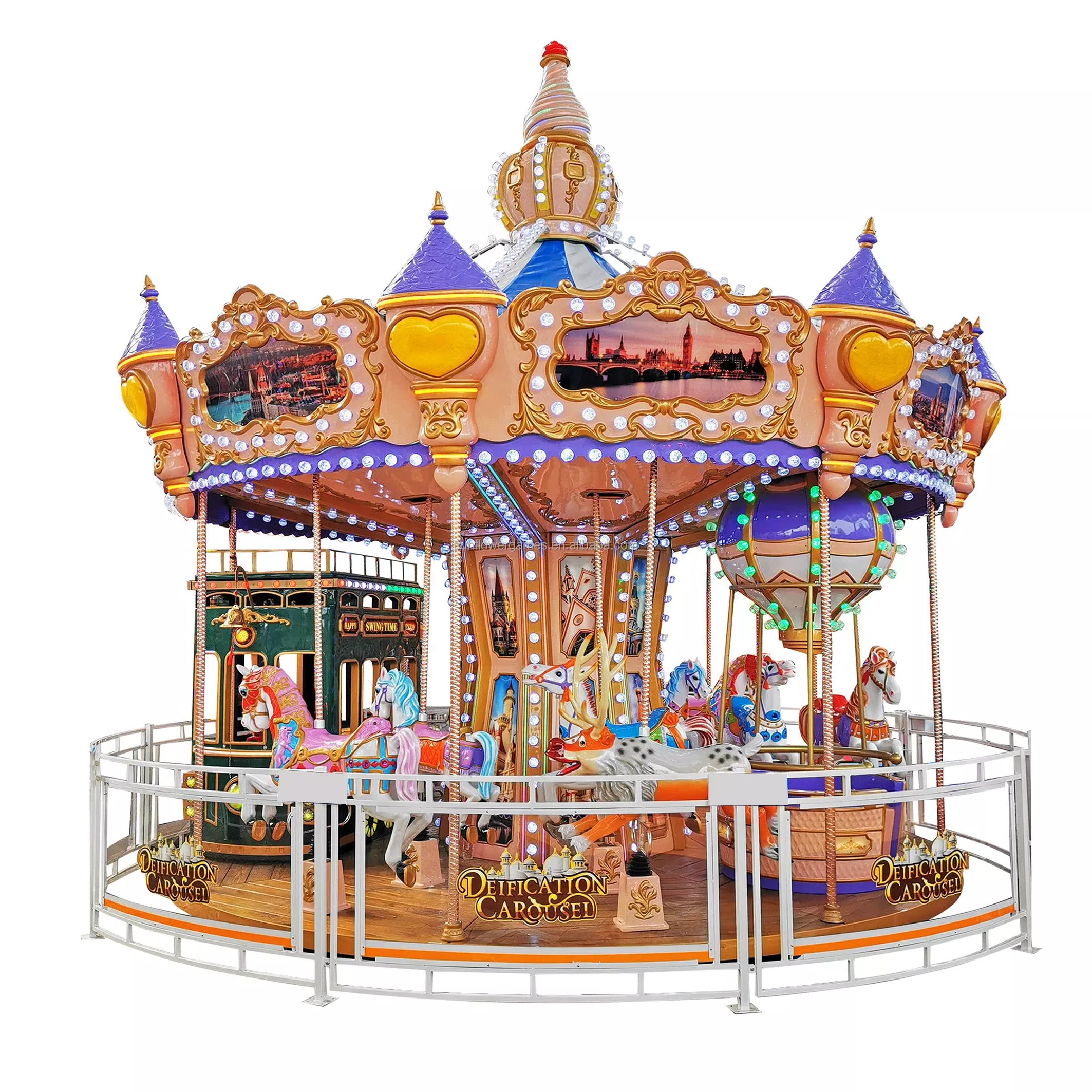 Classical antique fiberglass carousel with 12 seats / fairground carousel horses for sale