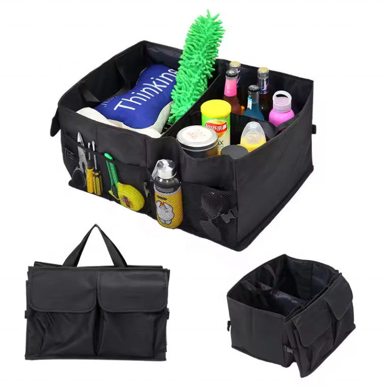 Polyester Collapsible Backseat Car Organizer Storage Box Boot Car Trunk Organizer Multi-Pocket Travel Storage