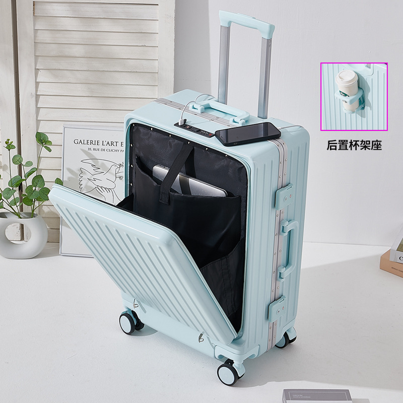 New Arrival Black Zhejiang Aluminum Shiny More Luggage And Travel Bags Front Opening Abs Suitcase