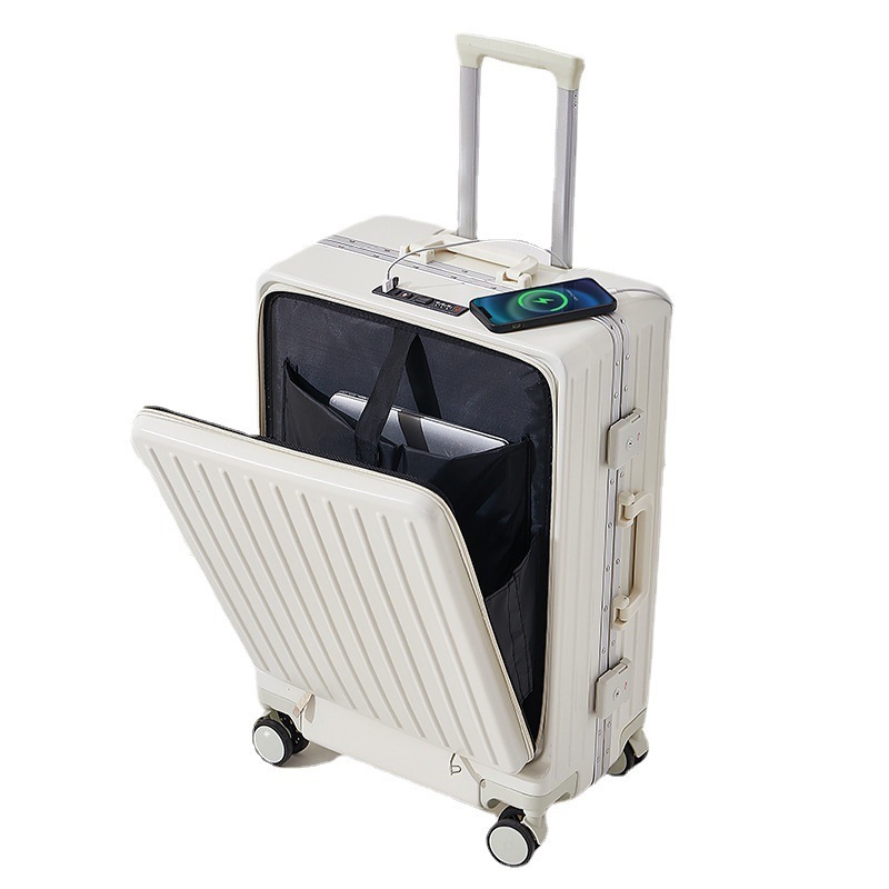 New Arrival Black Zhejiang Aluminum Shiny More Luggage And Travel Bags Front Opening Abs Suitcase