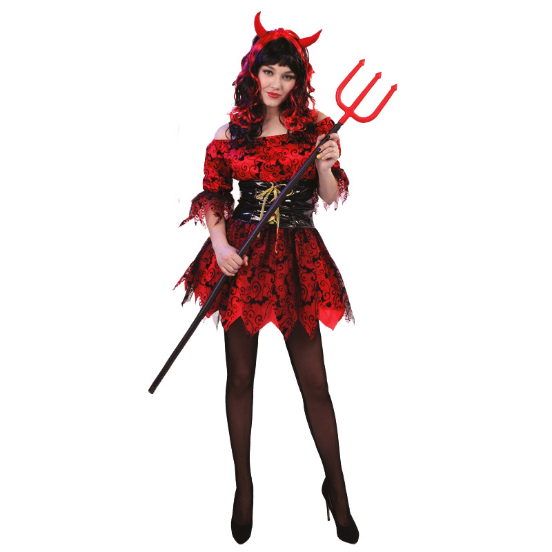 Ancient western  Devil Costume Halloween Cosplay Party Dress  Devil Girls Costume With Headpiece