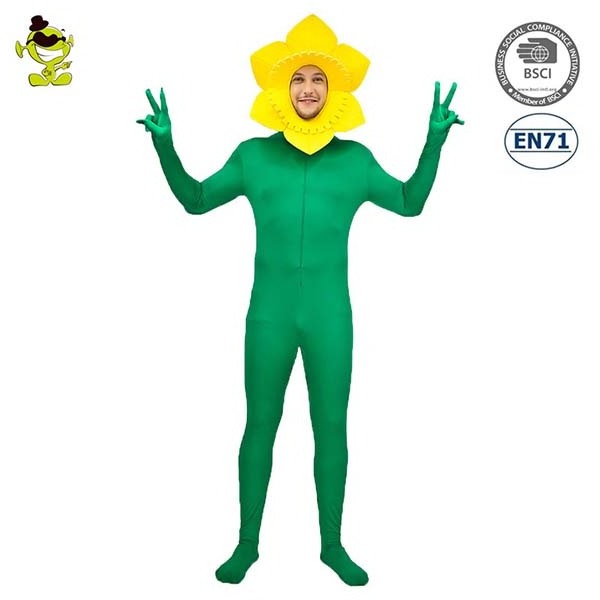 Men's Funny Sunflower Jumpsuit with Headpiece halloween  Dress Up Party Cosplay Sunflower Costume