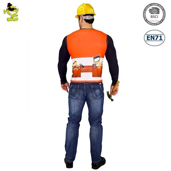 3D Digital Printing Men's Construction Building Worker Costume Cosplay Party Builder Long Sleeve T-shirt