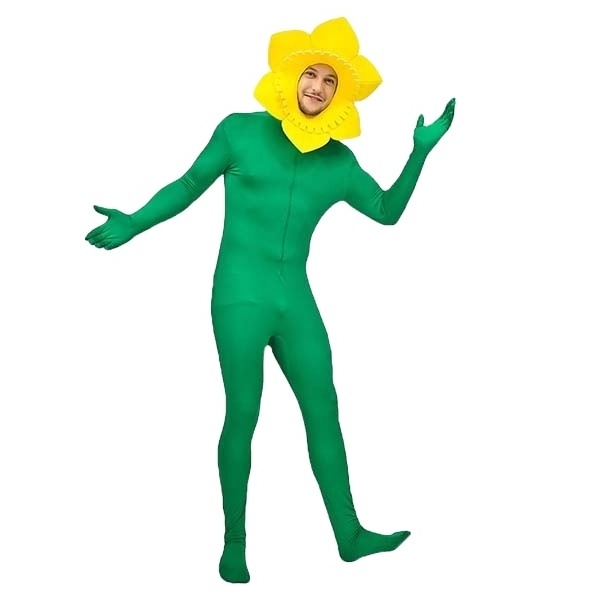 Men's Funny Sunflower Jumpsuit with Headpiece halloween  Dress Up Party Cosplay Sunflower Costume