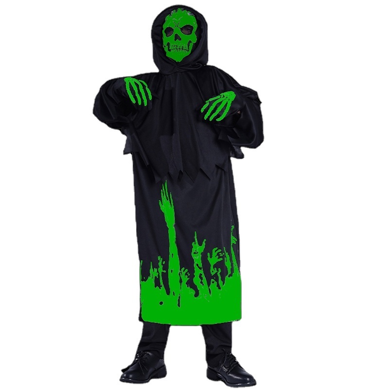 Kids Glow in Dark Costume Boy Ghost Skeleton Suit For Halloween Dress Up Party