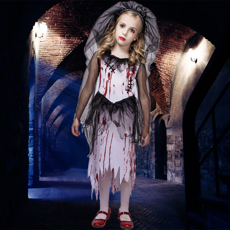 Girl's  Ghost Bride Costume  Halloween Party Bloody Bride Costume for Child