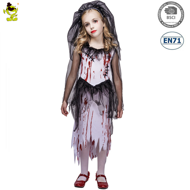 Girl's  Ghost Bride Costume  Halloween Party Bloody Bride Costume for Child