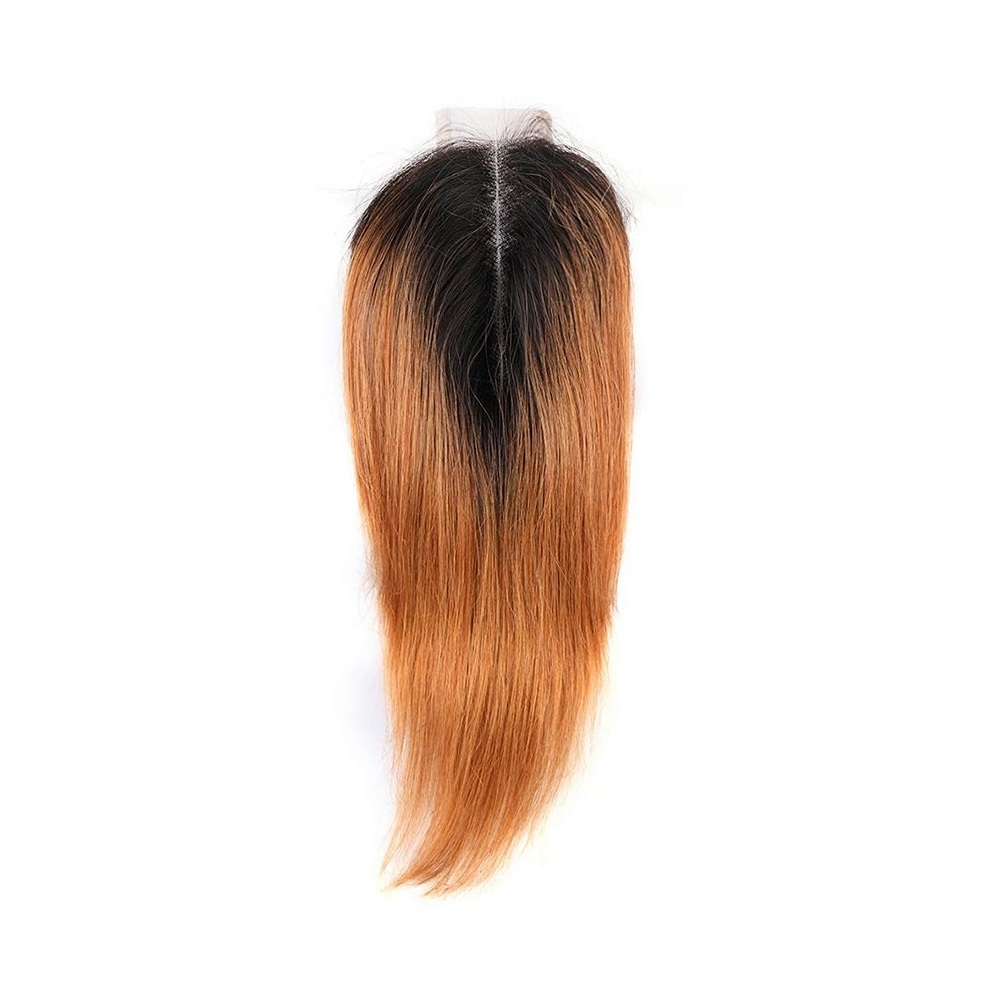 2x6 Lace Closure Ombre Human Hair Virgin Remy Hair Deep Part Closure with Baby Hair Brazilian Straight Two Tone Color 1B/30