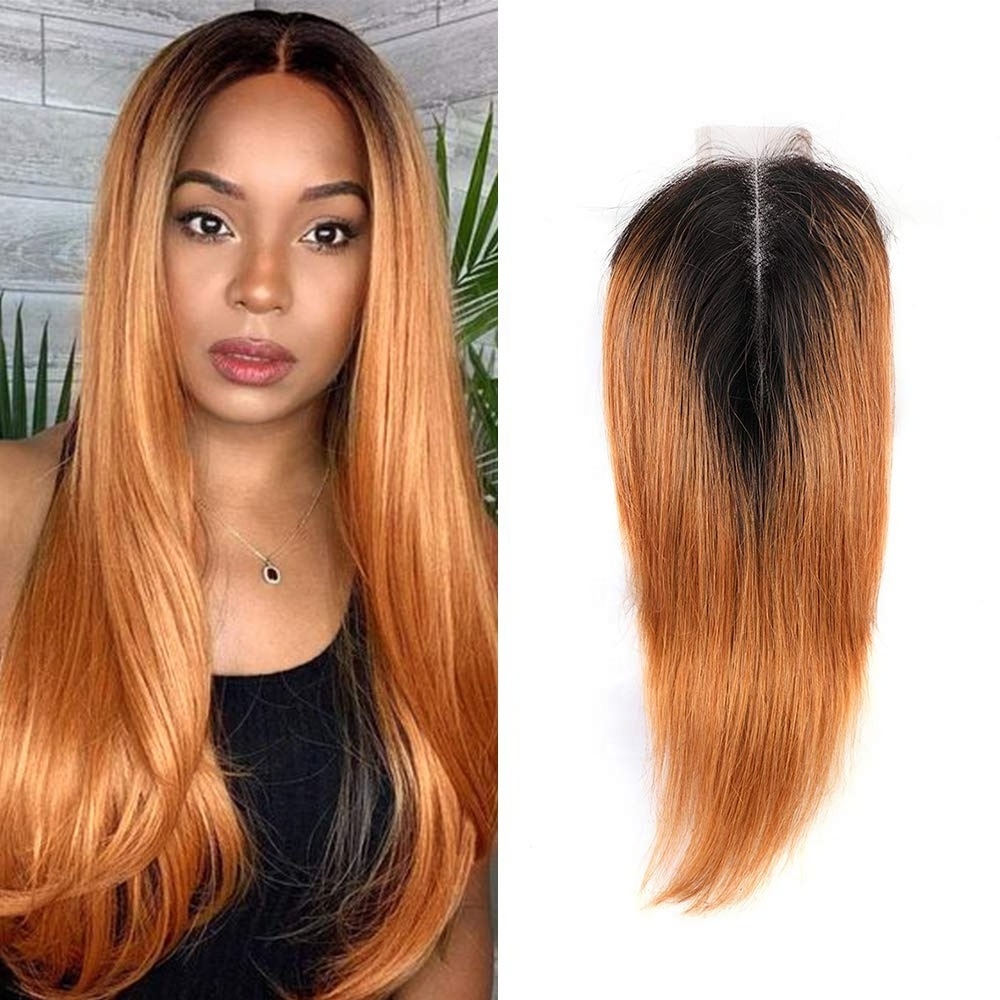 2x6 Lace Closure Ombre Human Hair Virgin Remy Hair Deep Part Closure with Baby Hair Brazilian Straight Two Tone Color 1B/30