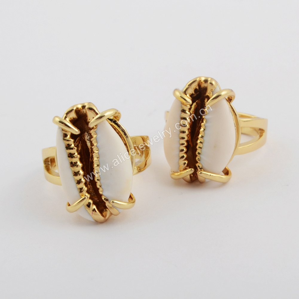 ZG0398 Golden seashells cowrie ring Natural cowrie shell jewellery wholesale