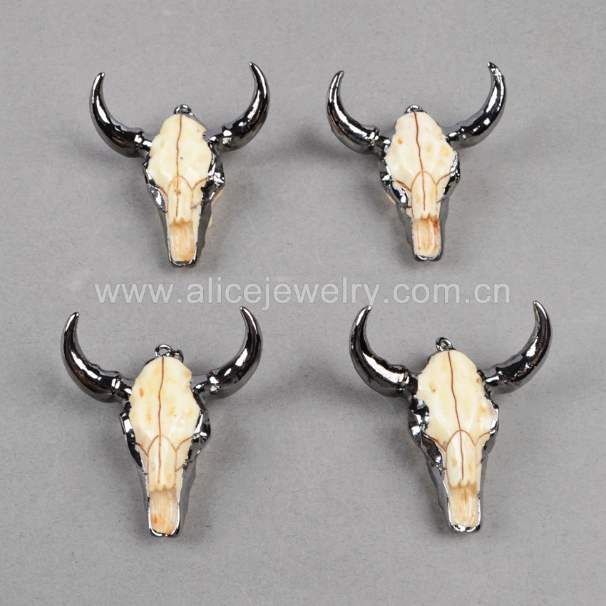 B0842 Longhorn resin pendants large cattle skull head bull cattle pendants with black gun plated