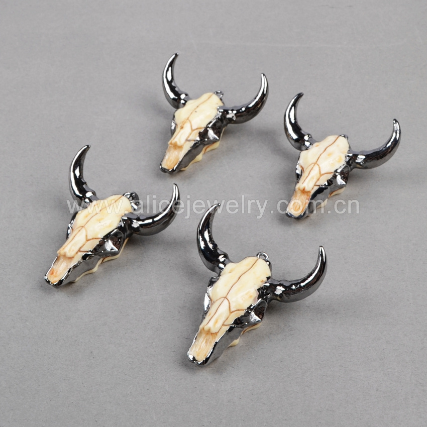 B0842 Longhorn resin pendants large cattle skull head bull cattle pendants with black gun plated