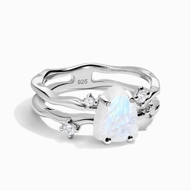 Moonstone Unique Engagement Ring S925 Irregular Shaped Rings Raw Crystal Stone Ring For Women