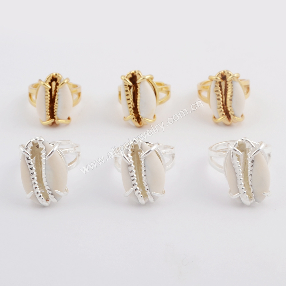 ZG0398 Golden seashells cowrie ring Natural cowrie shell jewellery wholesale