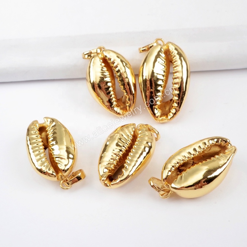 G1523 Full Silver/Gold Plated Natural Cowrie Shell Pendant Bead