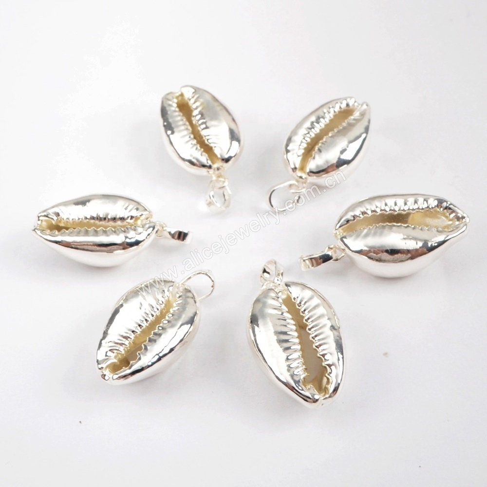 G1523 Full Silver/Gold Plated Natural Cowrie Shell Pendant Bead