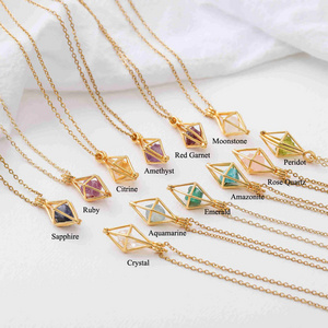 Gold Plated sterling silver 925 locket necklaces birthstone raw healing crystal  stone holder necklace