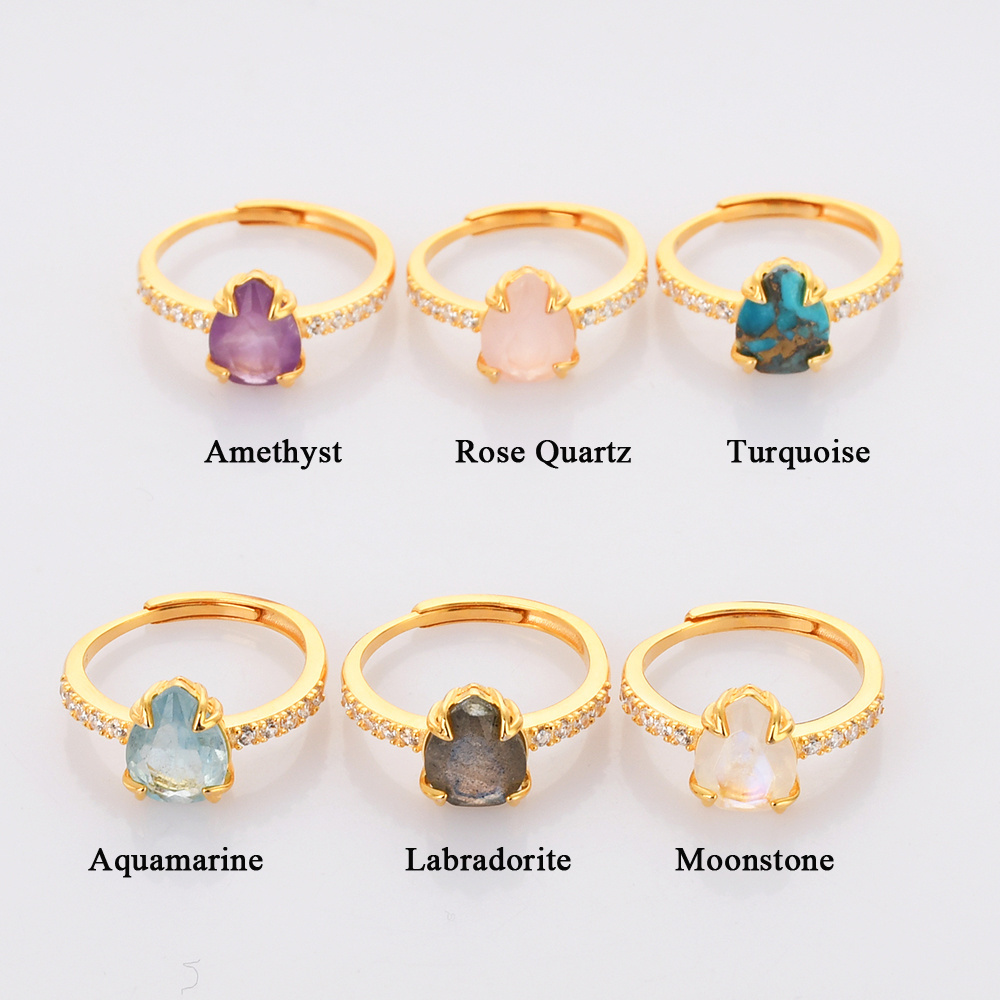 Gold Plated Natural Healing Stones Crystal Gemstone Women Jewelry 925 Sterling Silver Rings For Women