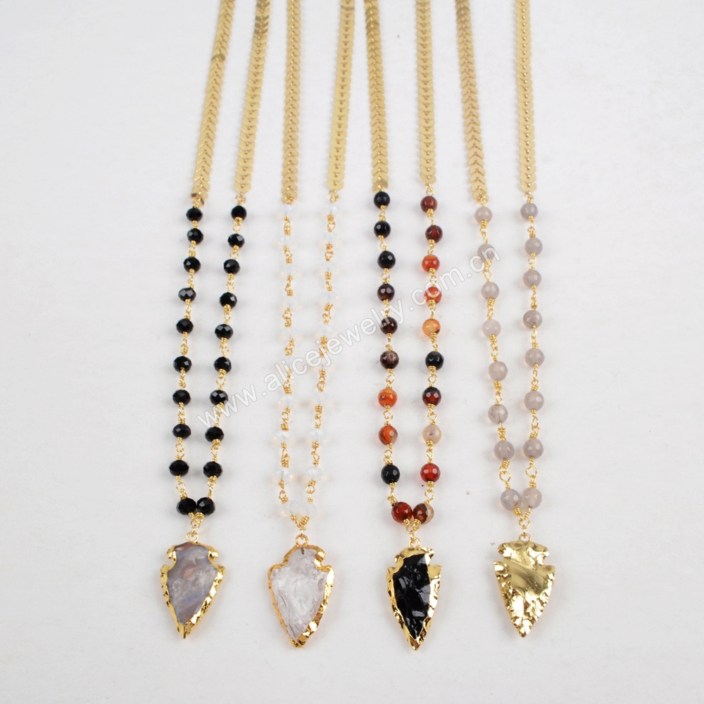 G1356 Fashion beaded necklace women natural stone gold plated necklace boho jewelry wholesale