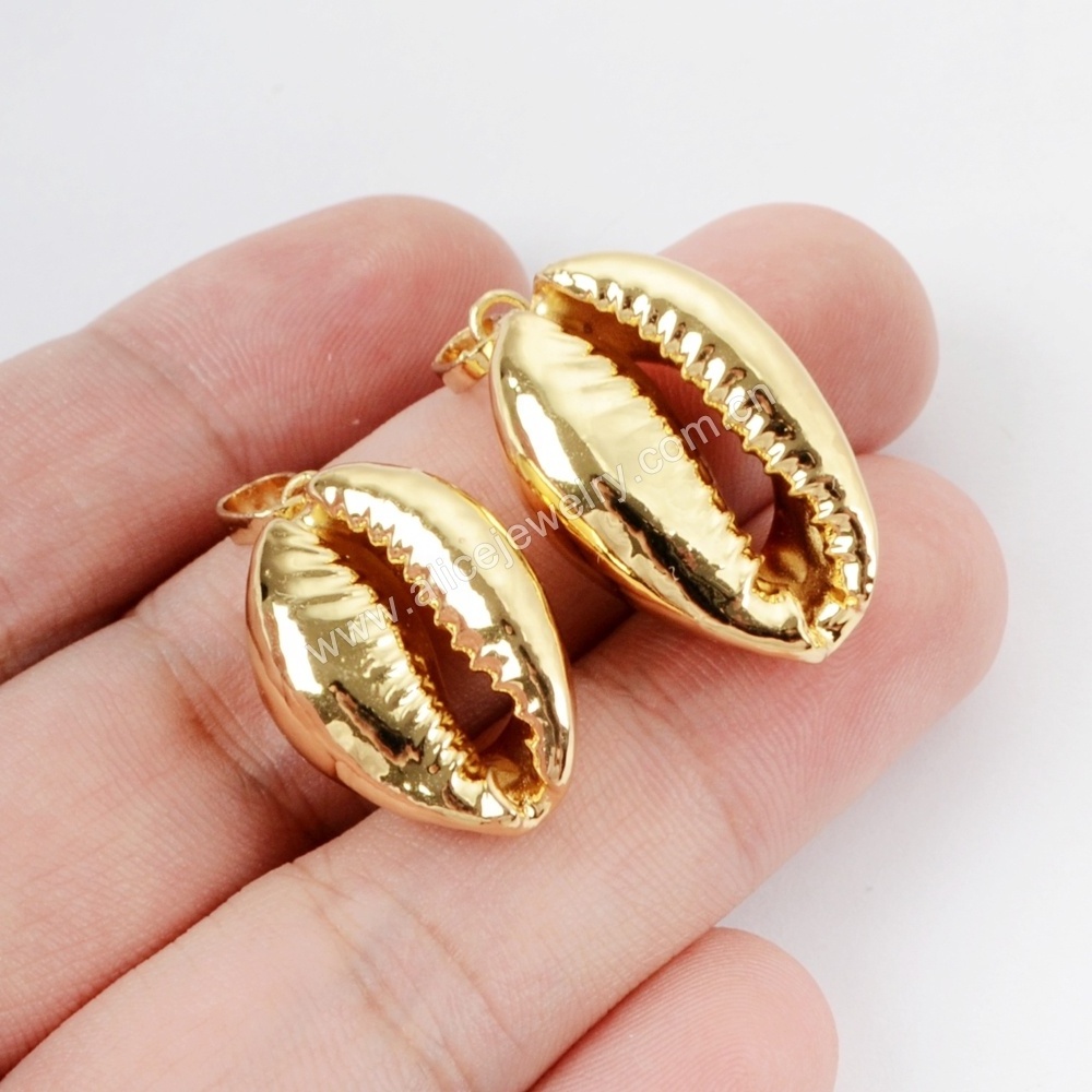 G1523 Full Silver/Gold Plated Natural Cowrie Shell Pendant Bead