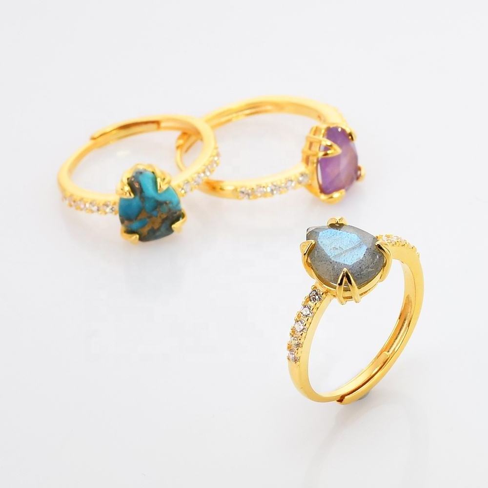 Gold Plated Natural Healing Stones Crystal Gemstone Women Jewelry 925 Sterling Silver Rings For Women