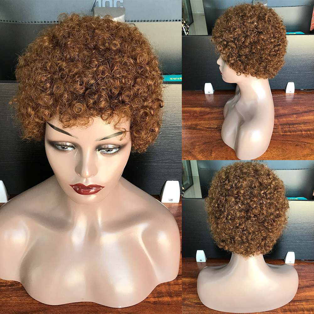 Free sample Cheap hot selling short curly human hair wig color #33 #99j natural color afro sewing machine wig