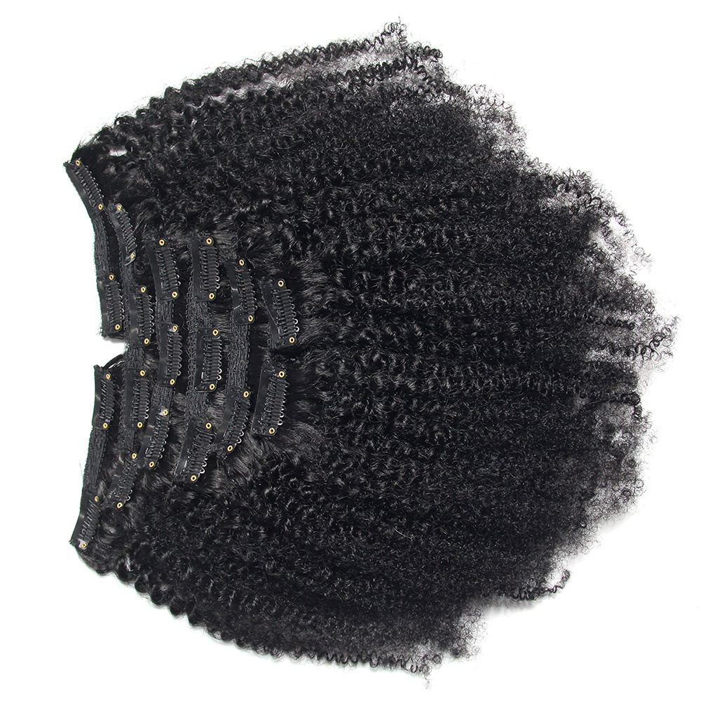 customized 120g/set virgin Brazilian afro kinky curly human hair clips in hair for black women,afro kinky 4a 4b 4c hair clip ins