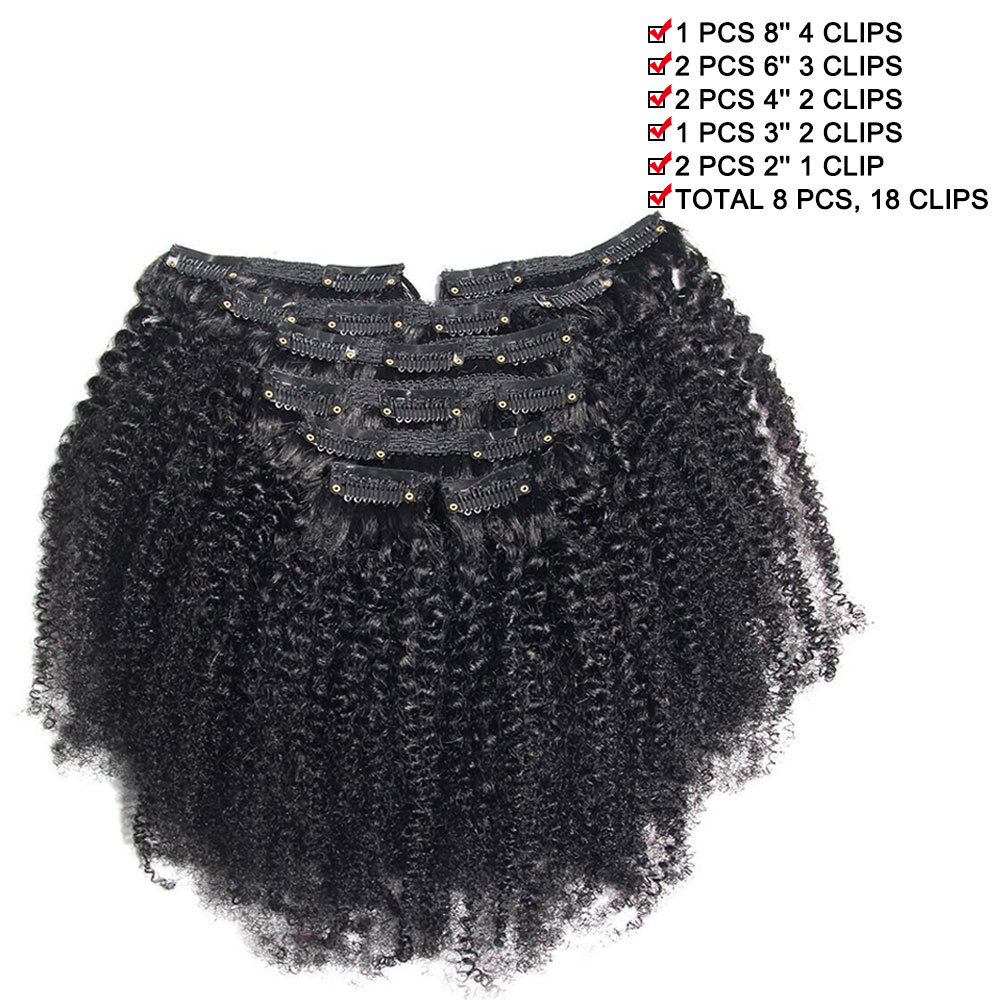 Unprocessed Mongolian Afro Kinky Curly Real Hair Extension Clip ins 4A 4B 4C Human Hair Clip In Hair Extensions