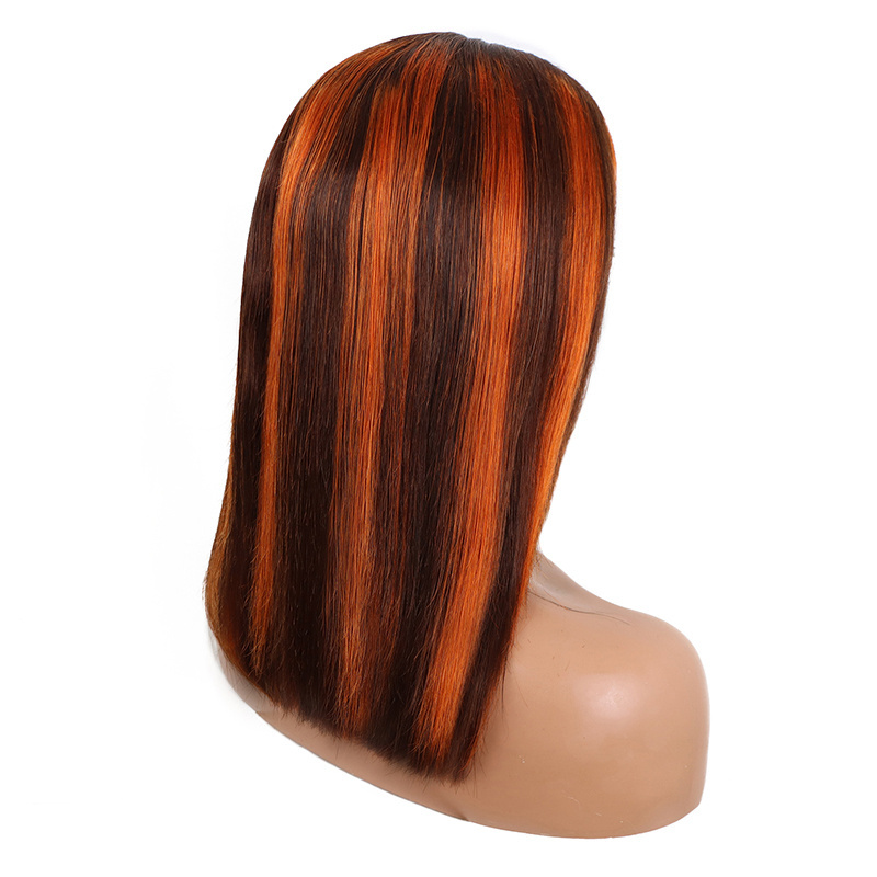 Grade 11a double drawn vietnam bone straight bob wig, Piano color P4/350 highlight human hair wigs with baby hair