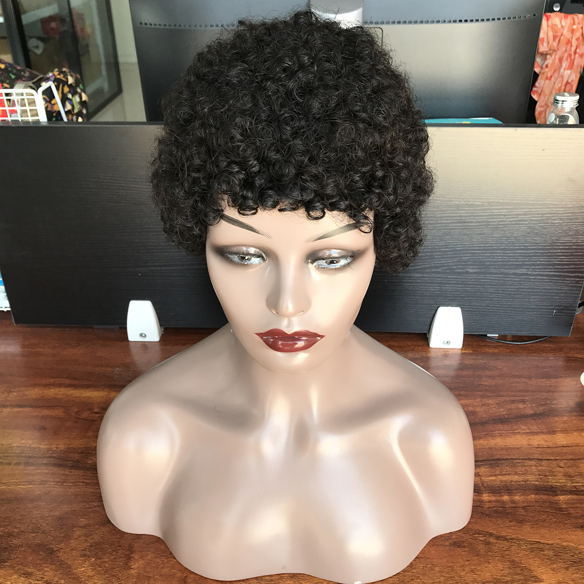 Free sample Cheap hot selling short curly human hair wig color #33 #99j natural color afro sewing machine wig