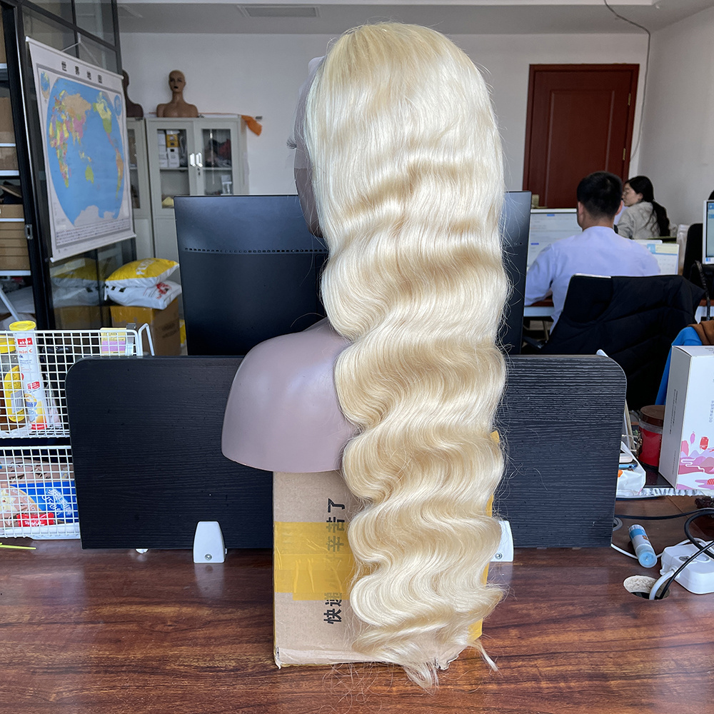 large stock long blonde human hair wig per plucked, Transparent lace wig Indian hair wig for asian women