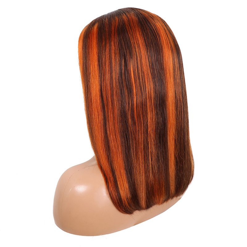 Grade 11a double drawn vietnam bone straight bob wig, Piano color P4/350 highlight human hair wigs with baby hair