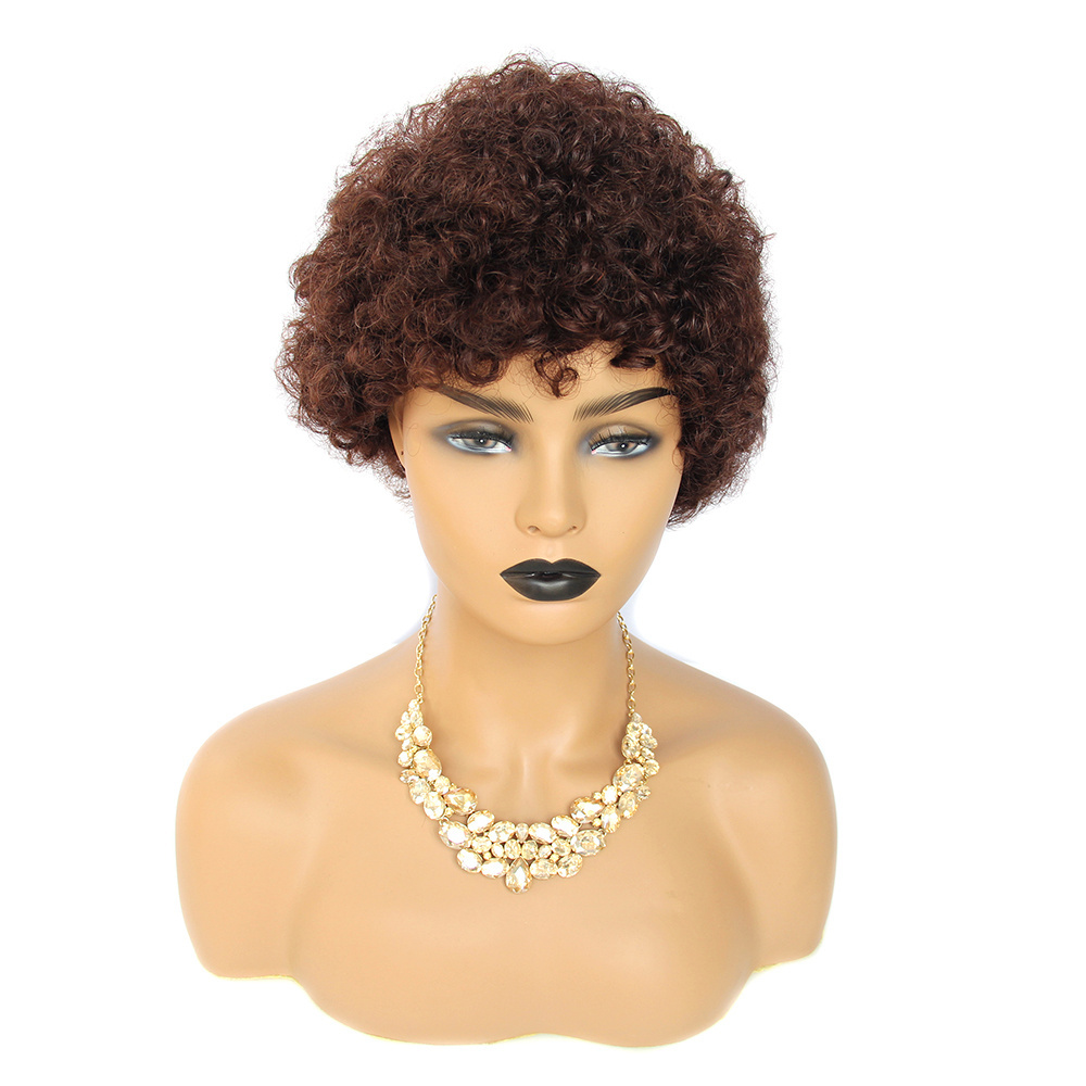 Free sample Cheap hot selling short curly human hair wig color #33 #99j natural color afro sewing machine wig