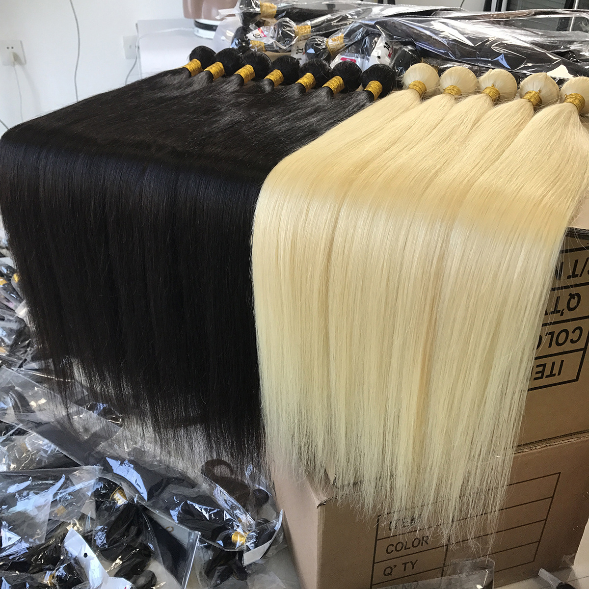 12A Raw indian cuticle aligned virgin cheap 40 inch human bundle hair vendor, color blonde straight 613  bundles with closure